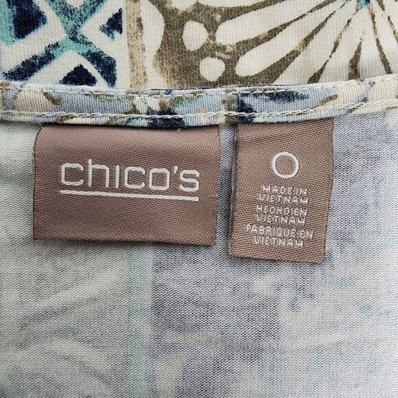 Chico's Women Top Size 0 Small Knit Split V Neck 3/4 Sleeve Printed Multicolor - Picture 6 of 9